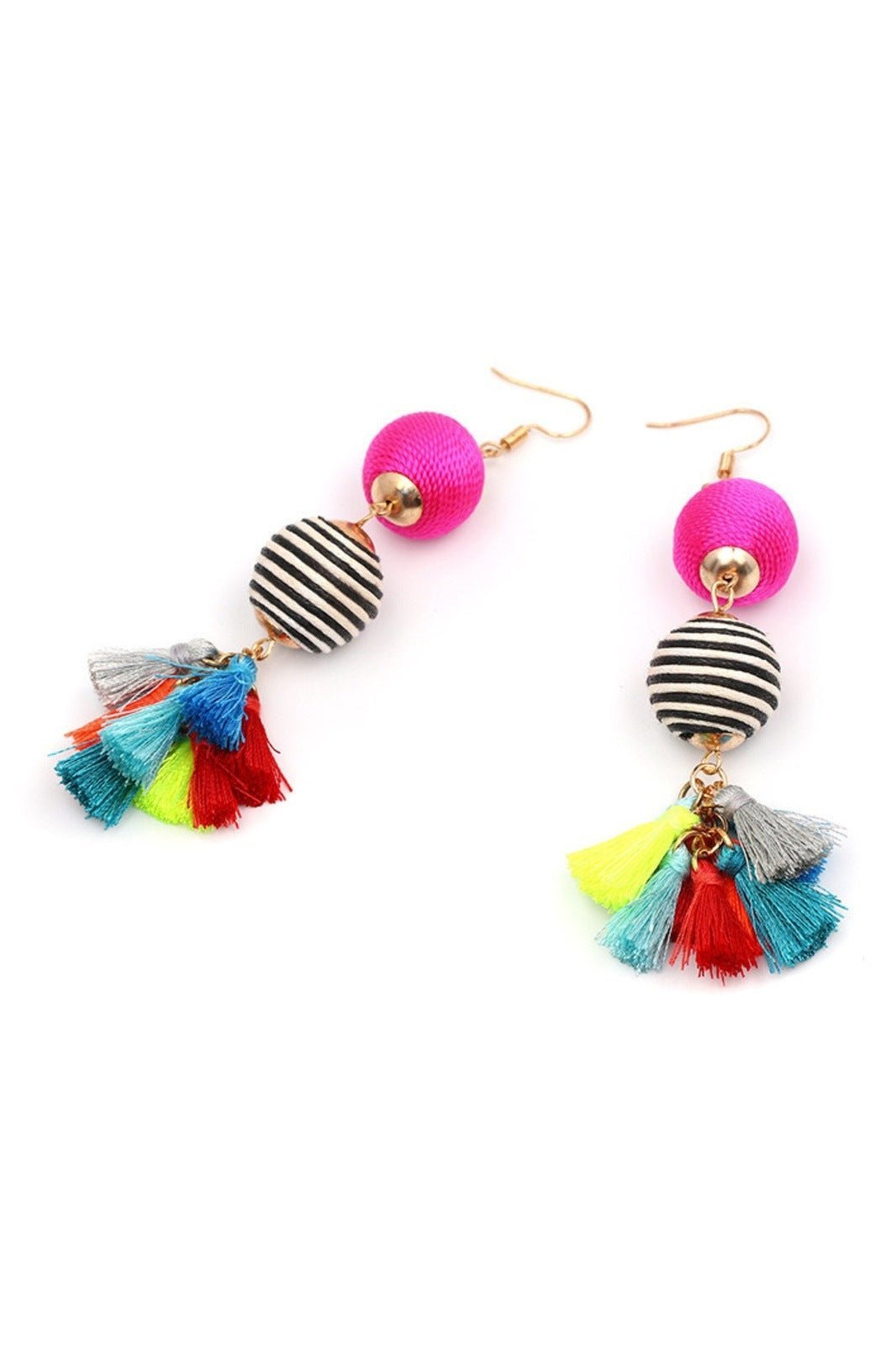 Weave Contrast Ball Tassel Earrings-Sunfere