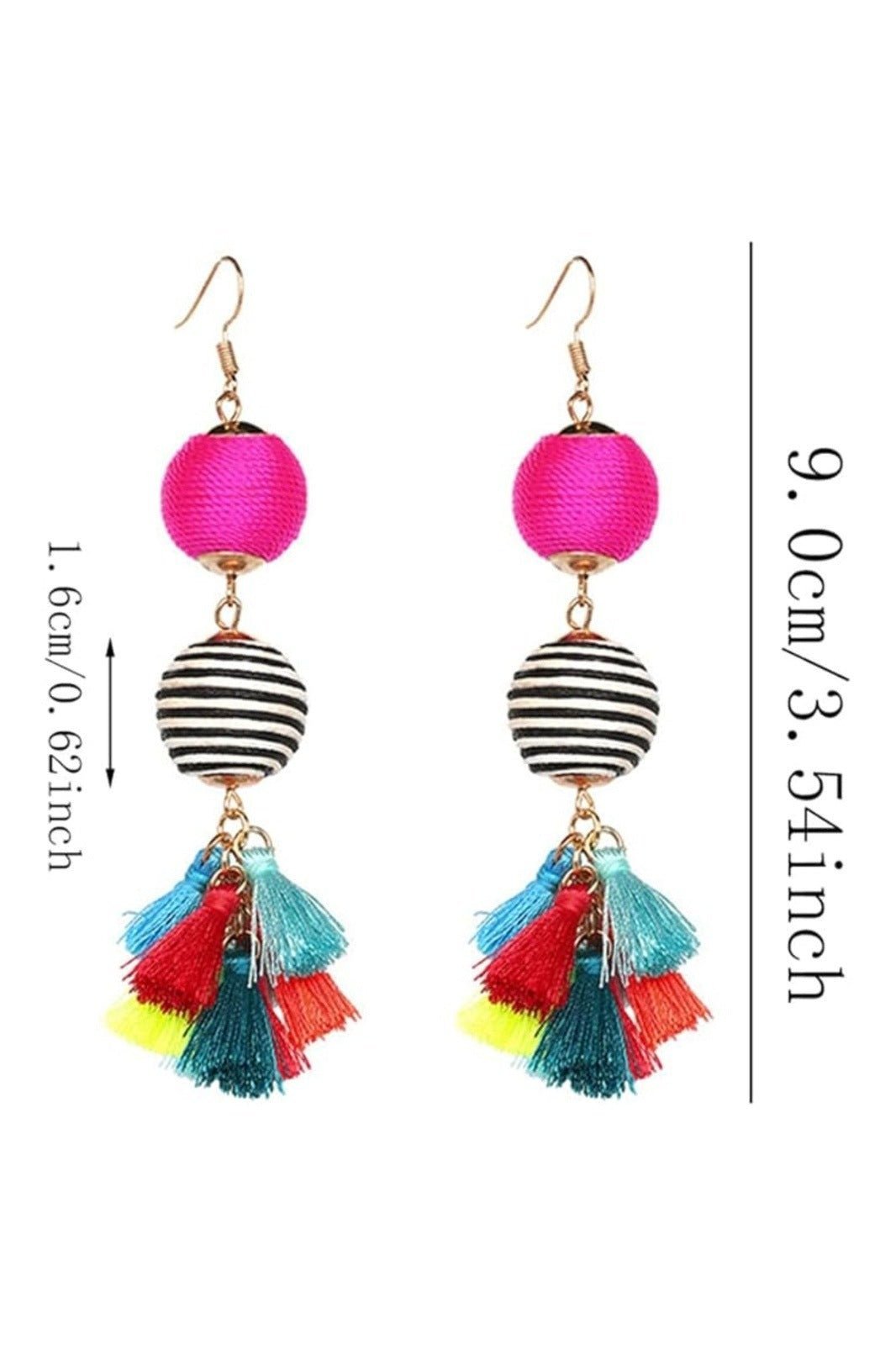 Weave Contrast Ball Tassel Earrings-Sunfere