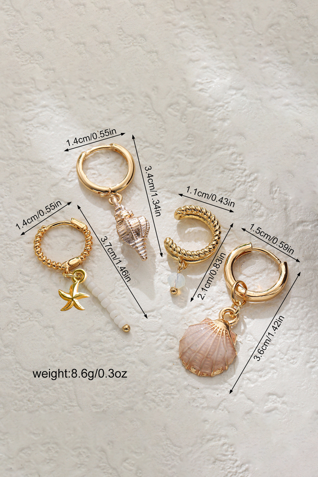 Shell Starfish Drop Earrings Four Piece Set