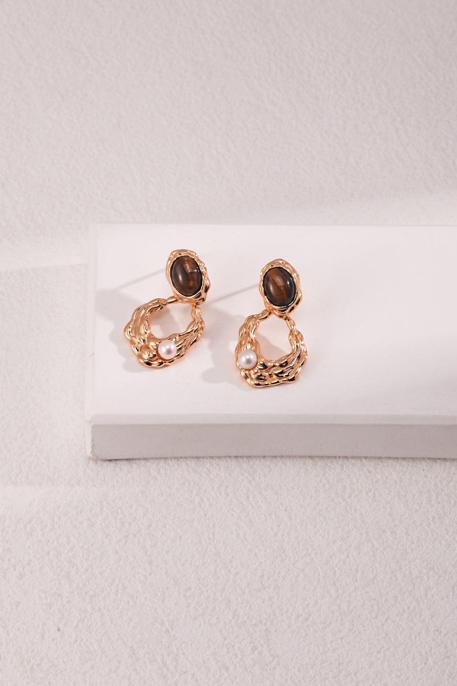 Tiger Eye Stone Abstract Earrings