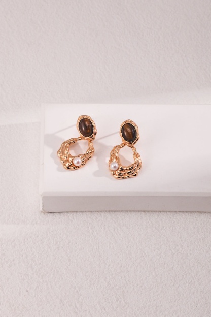 Tiger Eye Stone Abstract Earrings