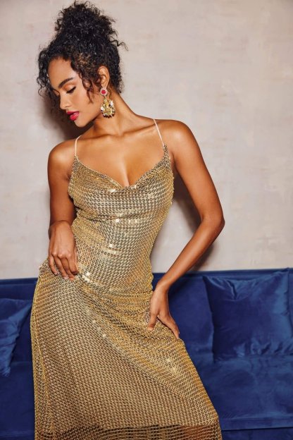 dresses-Yvette Mesh Sequins Midi Slip Dress-SD00603142430-Gold-XS - Sunfere