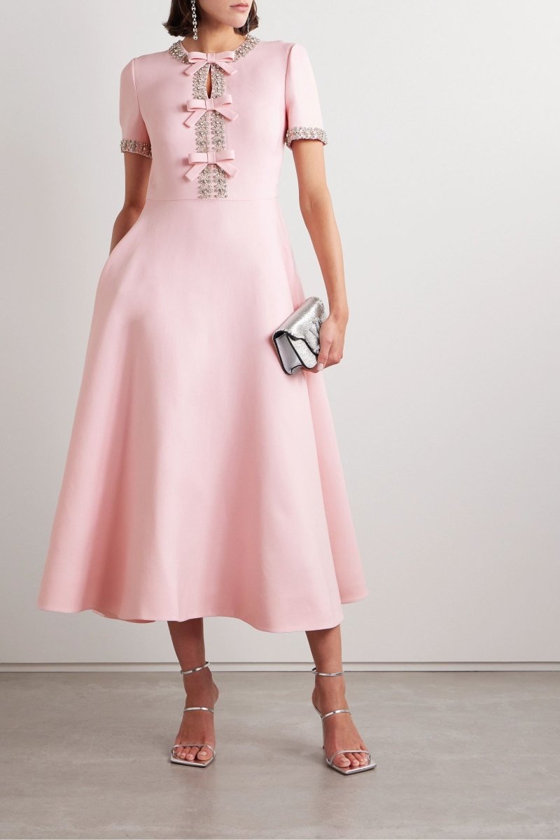 Zoe Bowknot Crystal-embellished Midi Dress-Sunfere