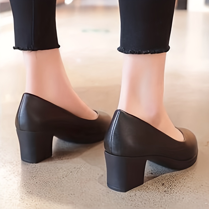 womens solid color minimalist shoes slip on chunky heel comfy shoes lightweight casual soft shoes details 0