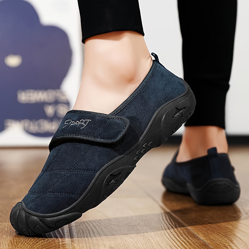 mens solid home slippers with lined fuzz breathable non slip comfy shoes with hook loop fastener for indoor outdoor walking autumn and winter details 6