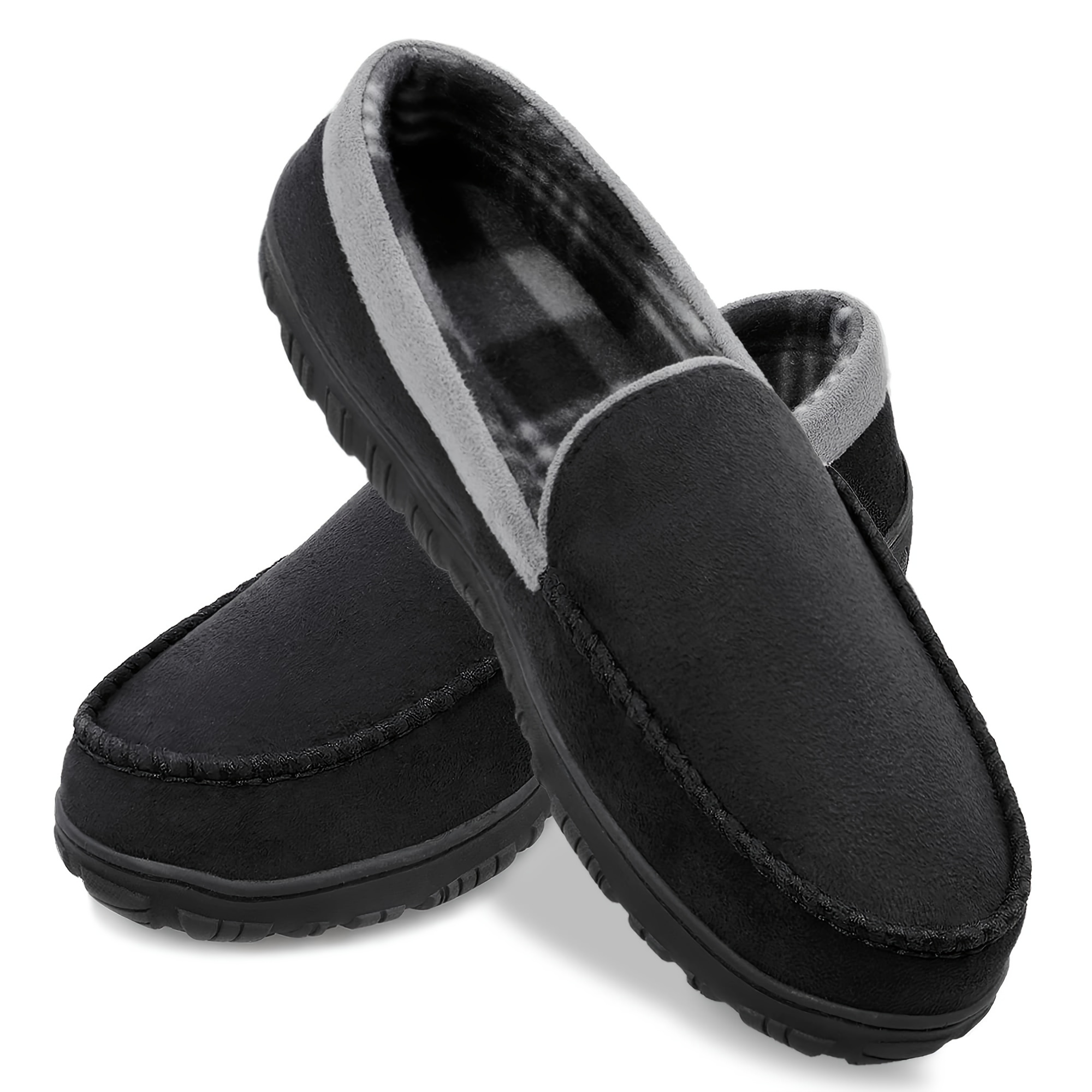 mens fuzz lined casual loafers breathable lightweight anti skid slip on shoes for indoor walking details 5