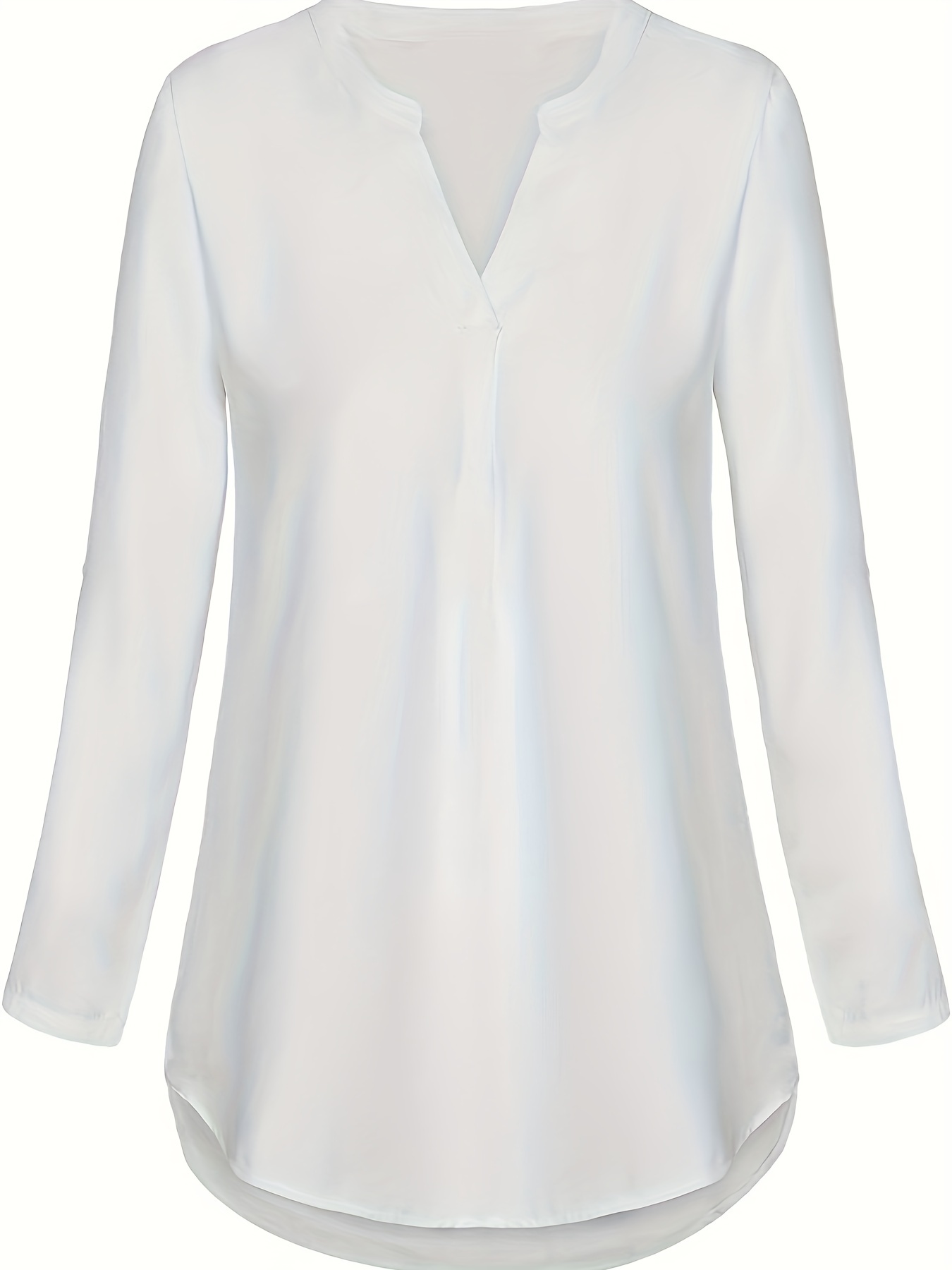 solid notch neck blouse casual three quarter sleeve blouse womens clothing details 3