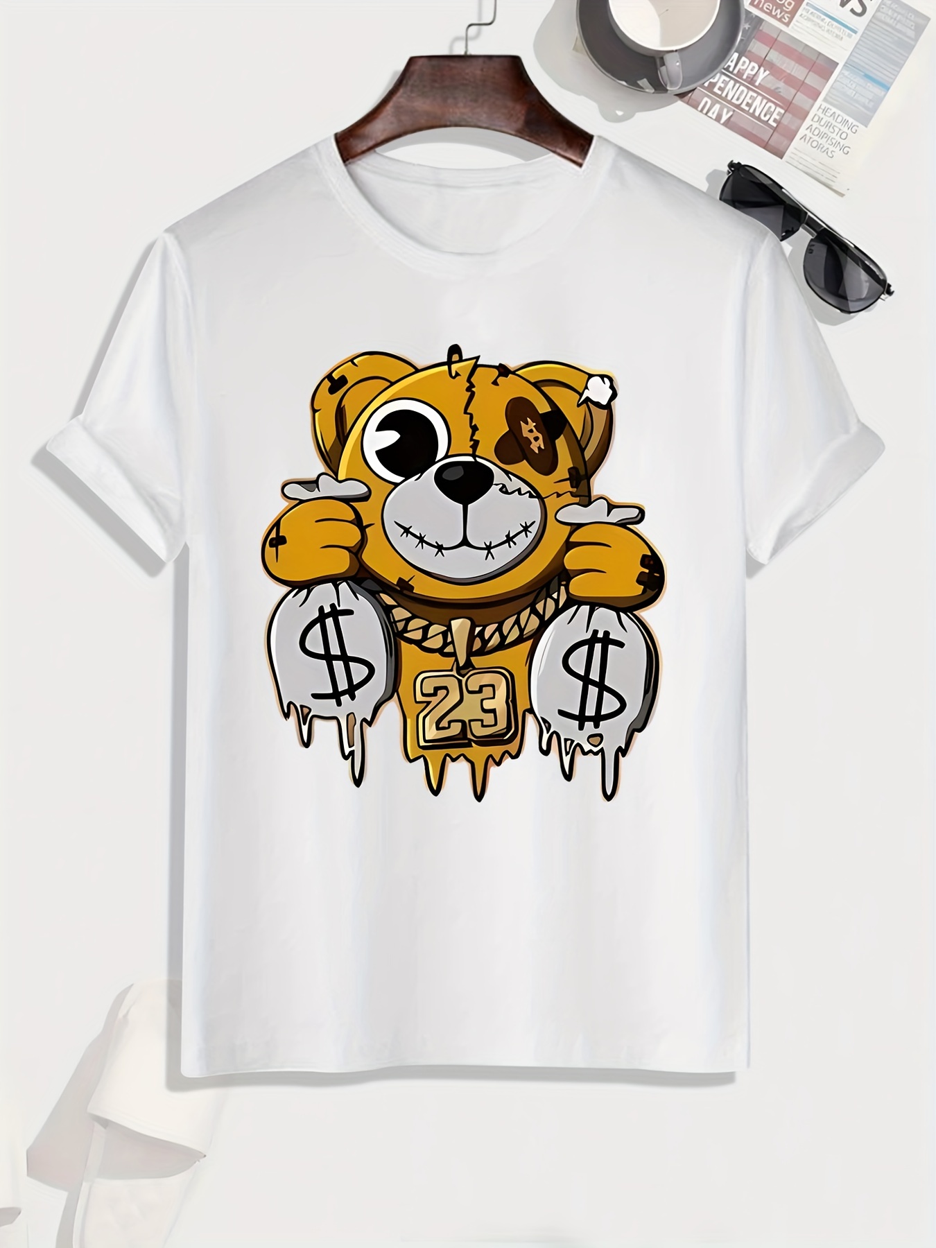 rich bear print mens summer graphic t shirt casual comfy tees details 0