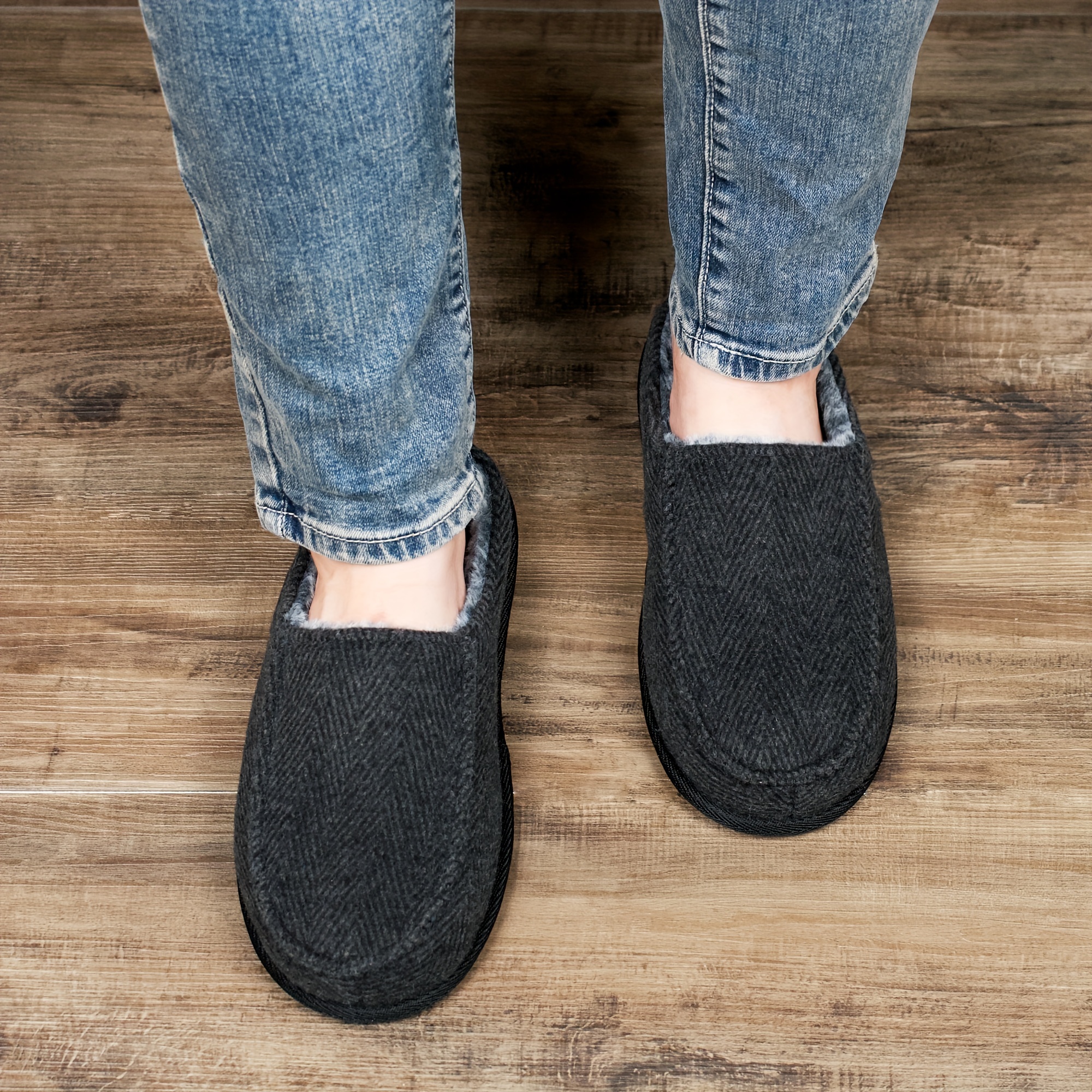 patterned home slippers soft plush cozy house slippers anti skid slip on shoes indoor for men winter shoes details 8