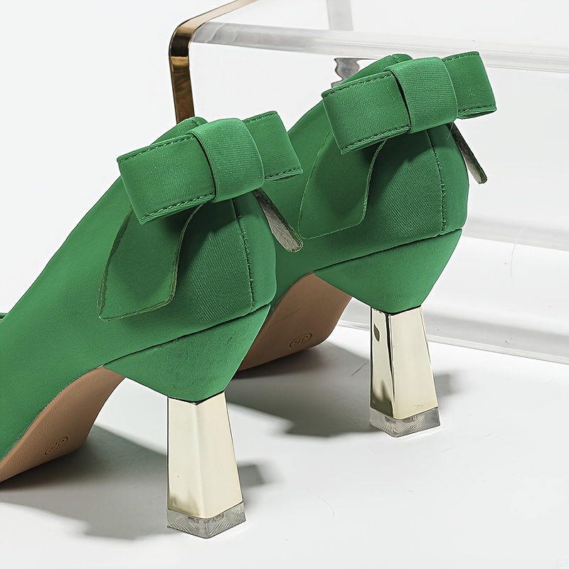 womens back bowknot pumps solid color pointed toe high heels all match banquet dress shoes details 2