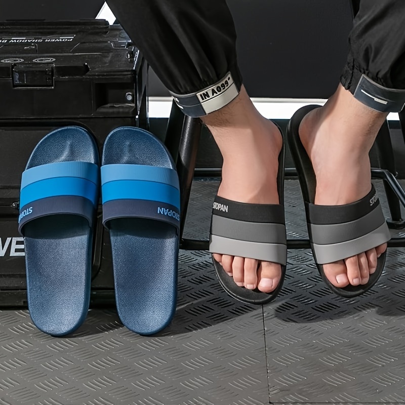 mens color block upper slides casual non slip slippers open toe shoes for indoor outdoor beach shower spring and summer details 6