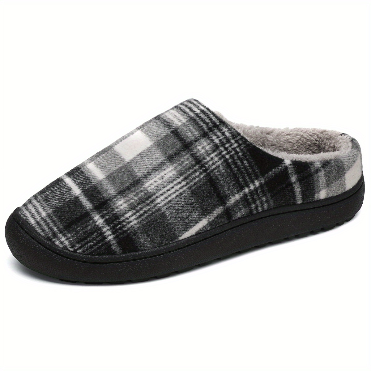 plaid home slippers soft plush cozy house slippers anti skid slip on shoes indoor for men winter shoes details 16