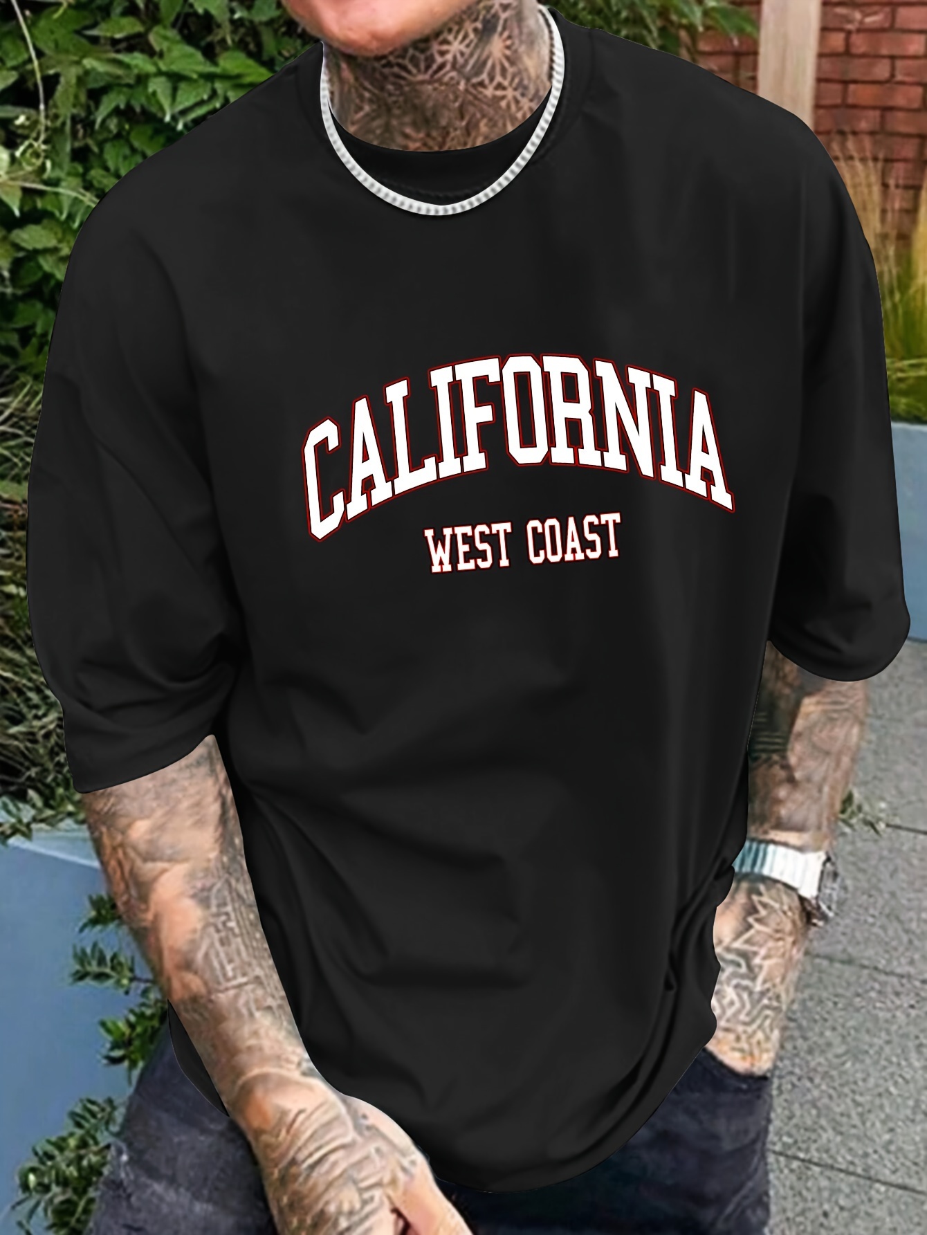 california graphic print mens creative top casual short sleeve crew neck t shirt mens clothing for summer outdoor details 5