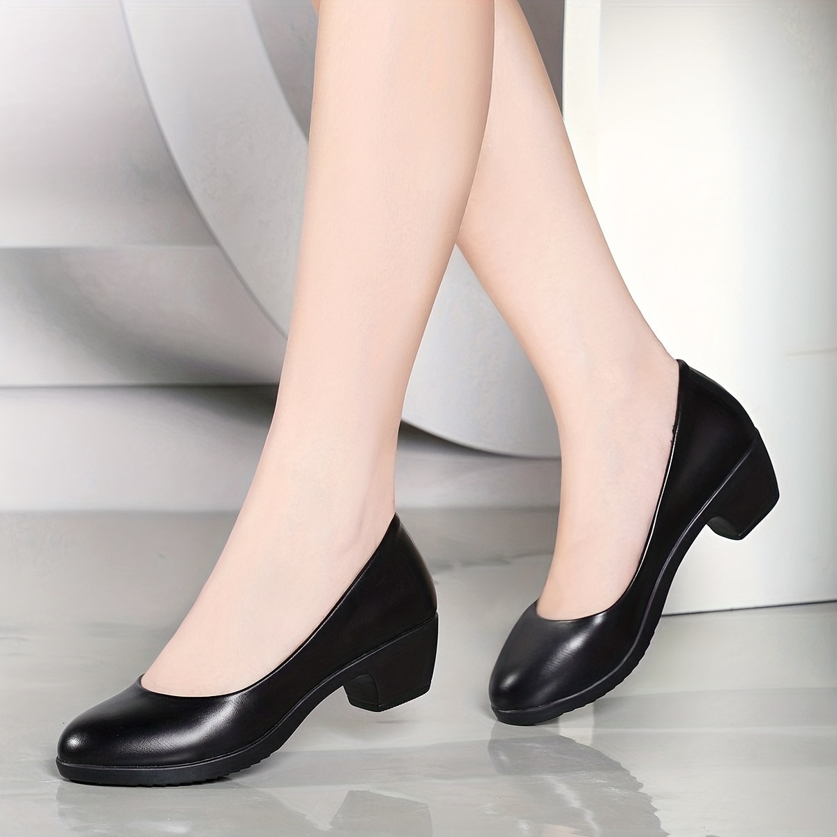 womens solid color shoes slip on chunky heel lightweight casual shoes versatile comfy daily footwear details 2