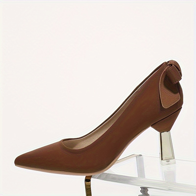 womens back bowknot pumps solid color pointed toe high heels all match banquet dress shoes details 0
