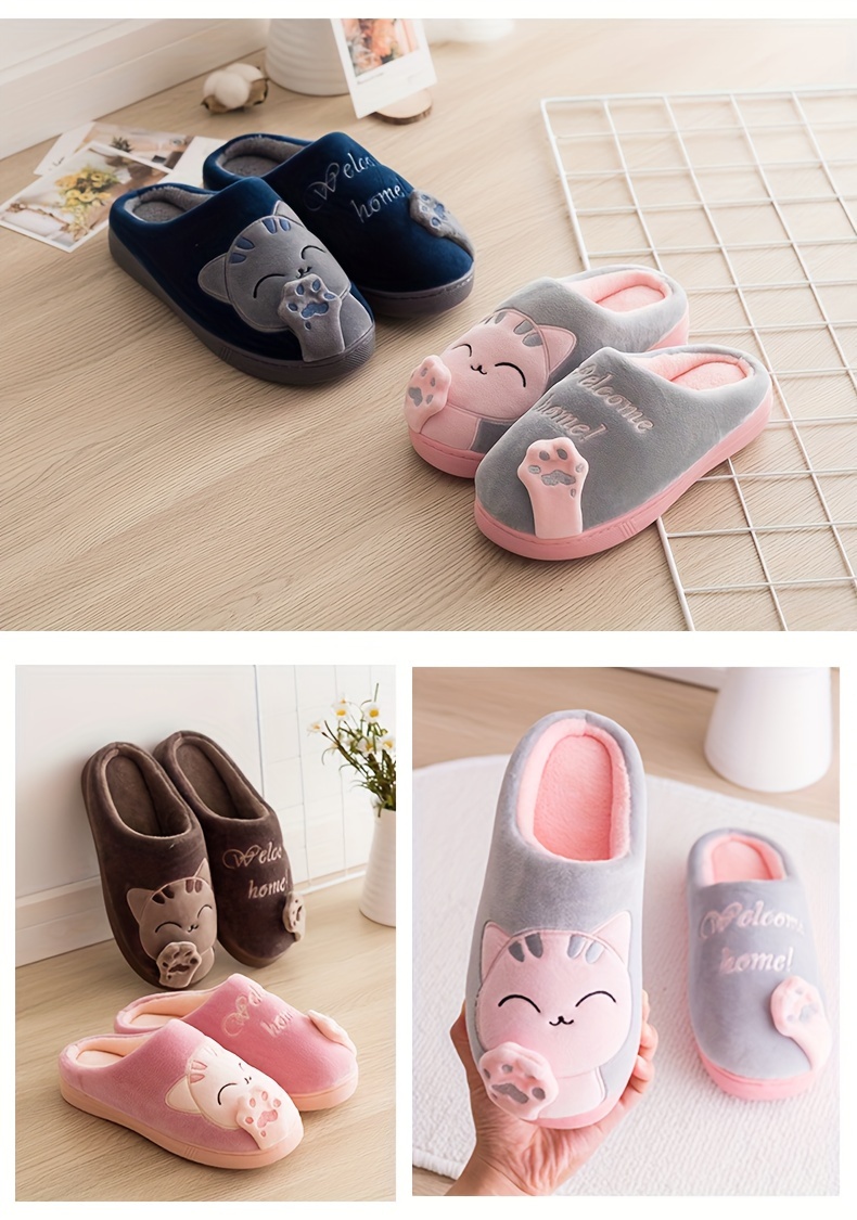 2023 mens fashion plush smiling cat slippers funny animal home slipper house shoes for indoor walking autumn and winter details 1