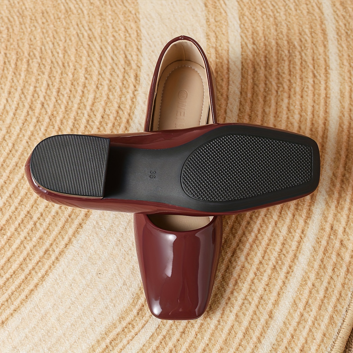 womens square toe chunky heels solid color slip on patent leather shoes all match work shoes details 15