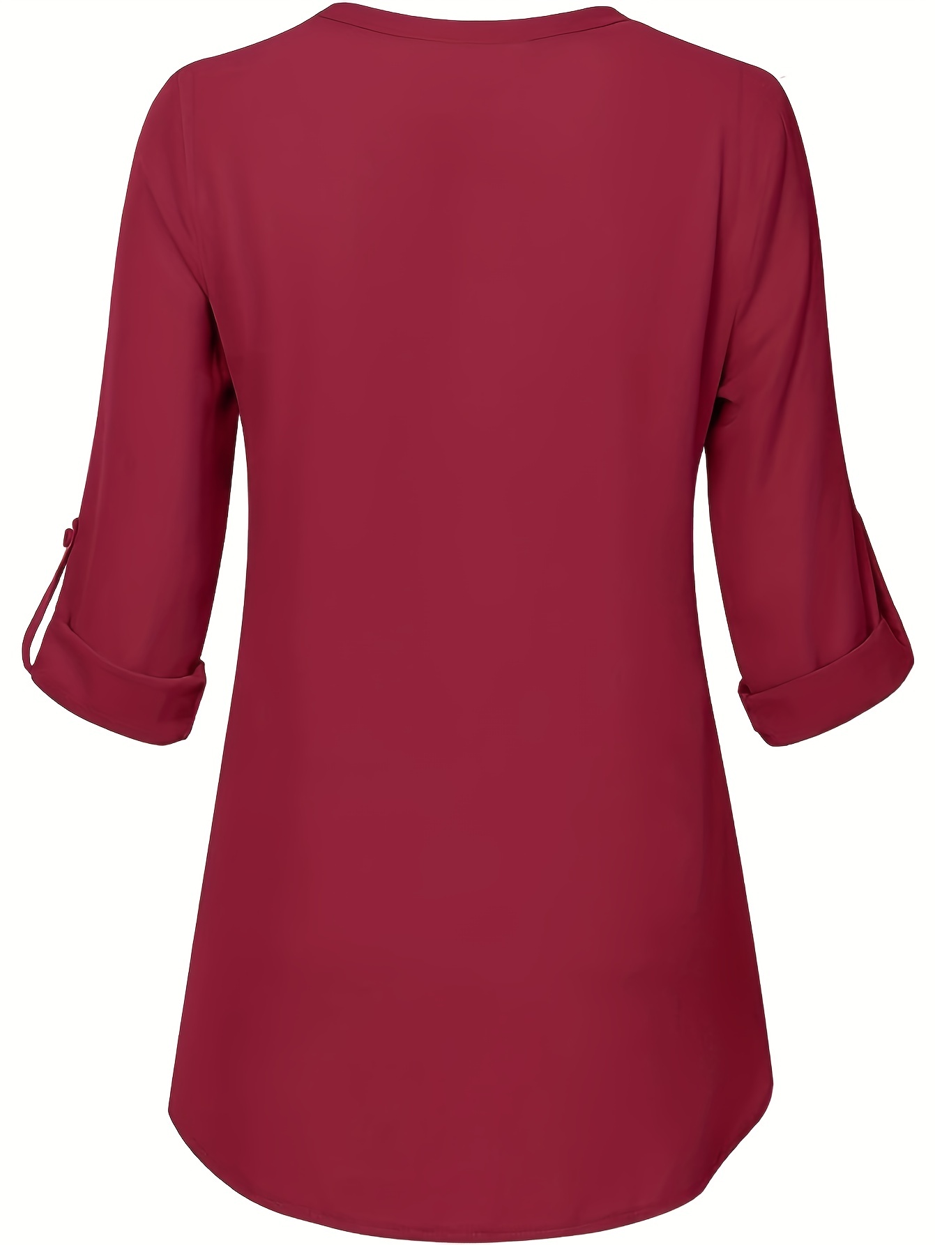 solid notch neck blouse casual three quarter sleeve blouse womens clothing details 7