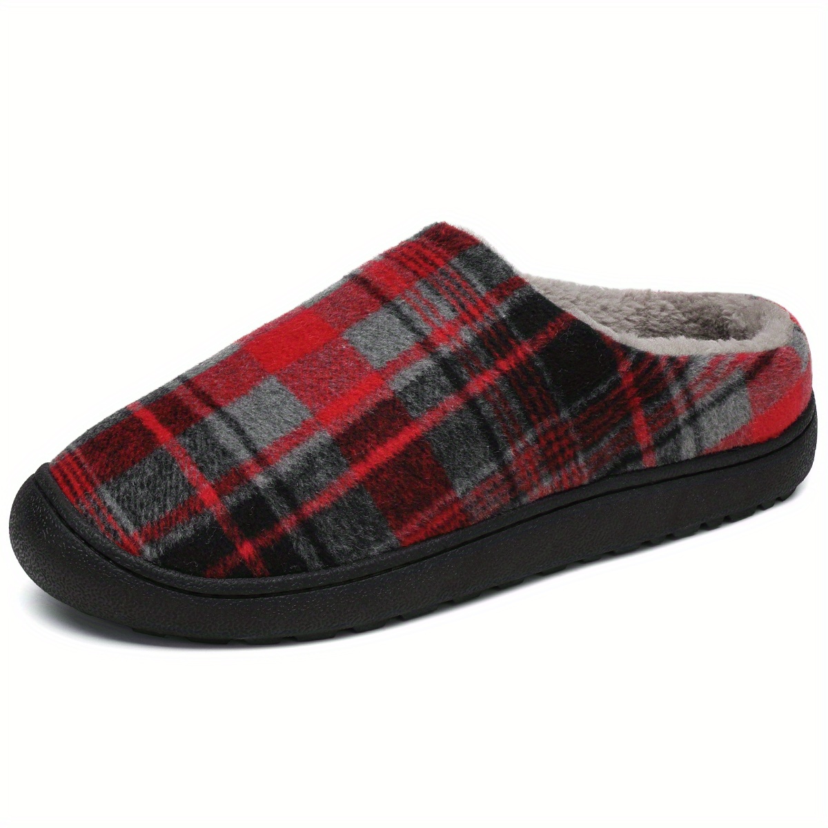 plaid home slippers soft plush cozy house slippers anti skid slip on shoes indoor for men winter shoes details 9