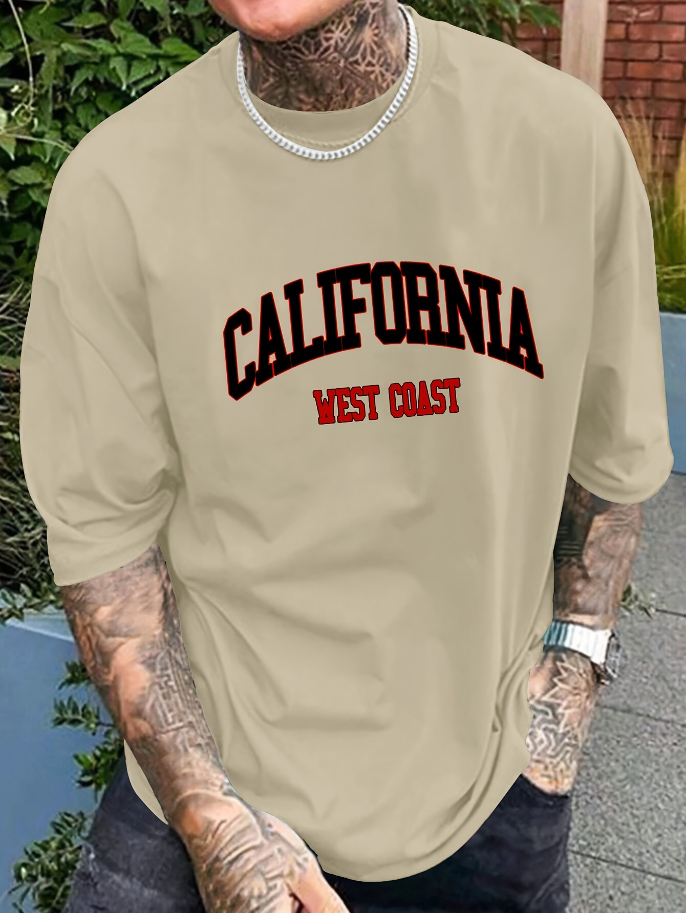 california graphic print mens creative top casual short sleeve crew neck t shirt mens clothing for summer outdoor details 0