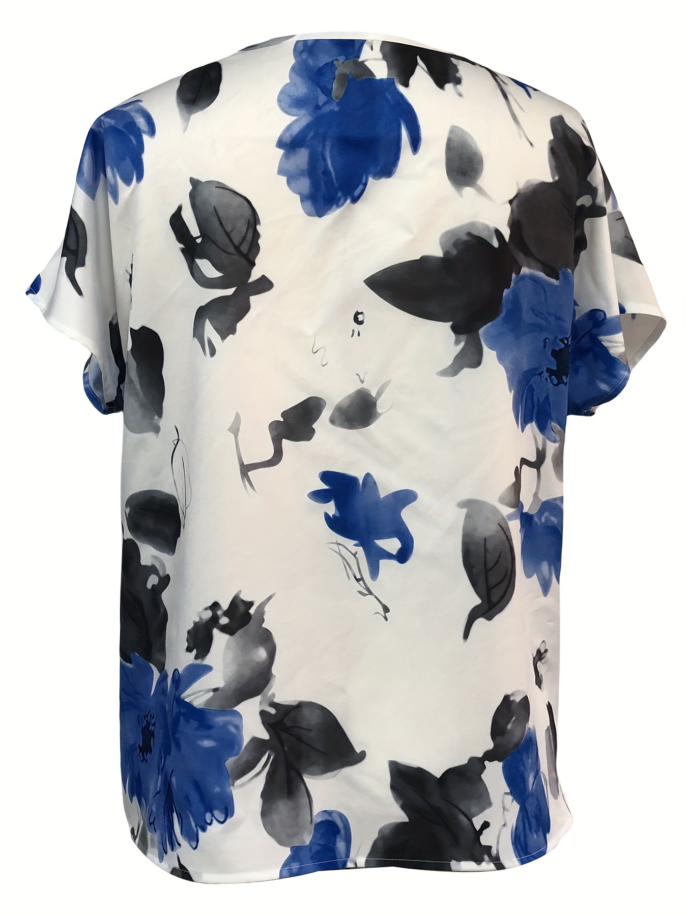 plaid notched neck blouse casual short sleeve blouse for spring summer womens clothing details 5