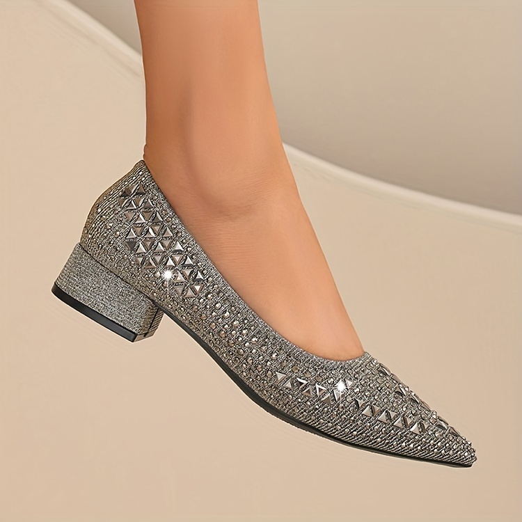 womens rhinestone pattern shoes slip on casual chunky heel large size shoes lightweight glitter party shoes details 11