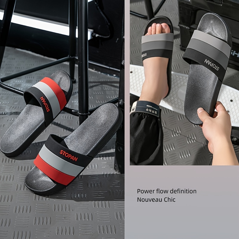mens color block upper slides casual non slip slippers open toe shoes for indoor outdoor beach shower spring and summer details 7