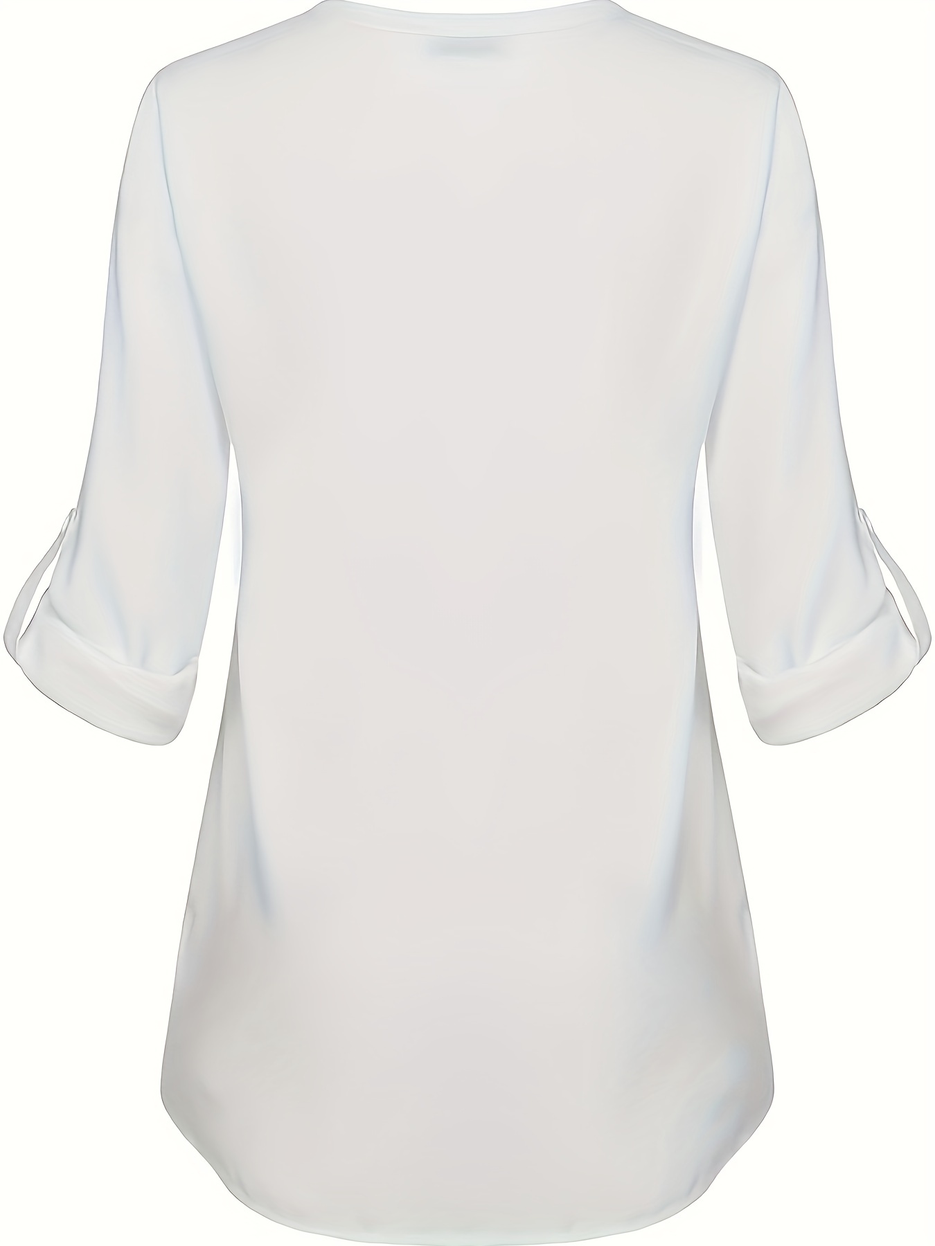 solid notch neck blouse casual three quarter sleeve blouse womens clothing details 2