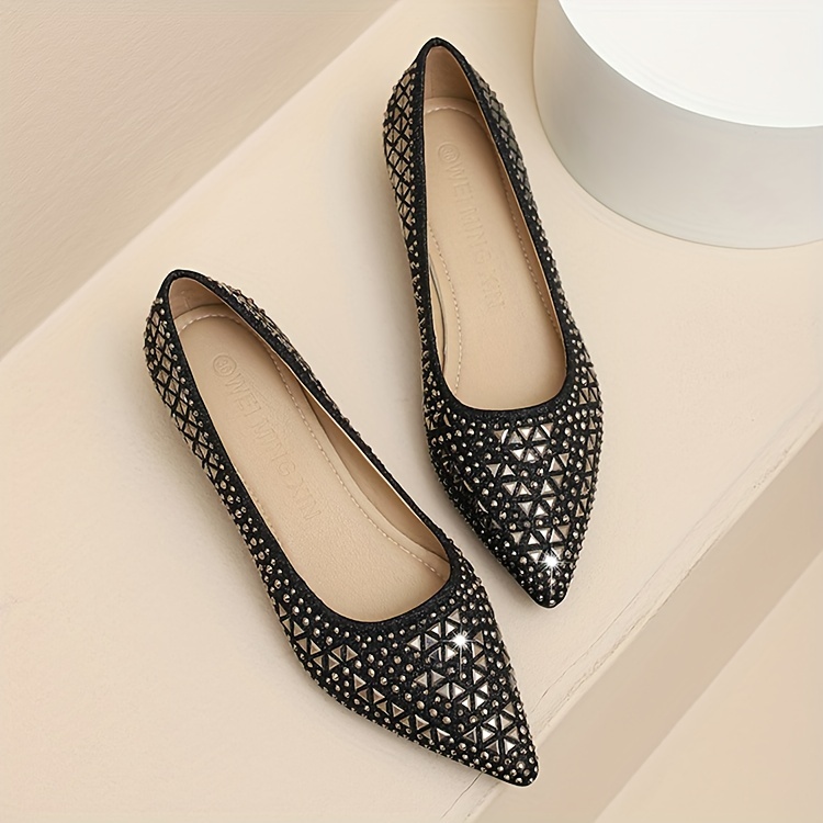 womens rhinestone pattern shoes slip on casual chunky heel large size shoes lightweight glitter party shoes details 2