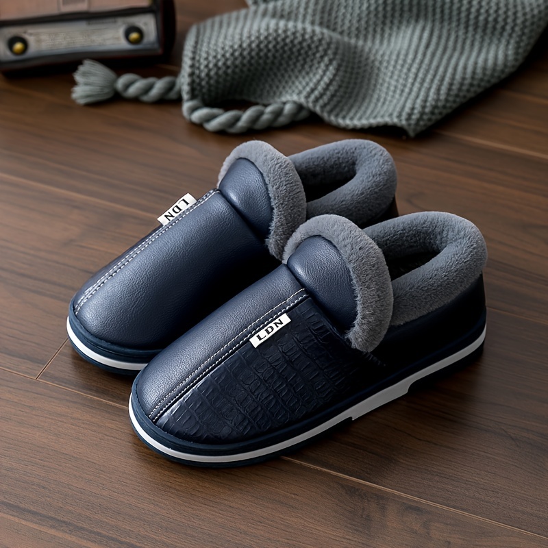 water repellent soft plush cozy house slippers anti skid slip on shoes indoor for men winter shoes details 0