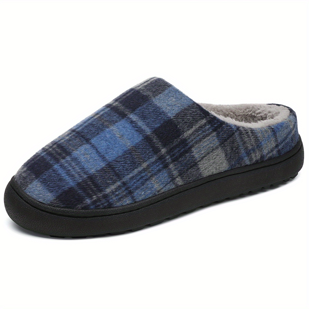 plaid home slippers soft plush cozy house slippers anti skid slip on shoes indoor for men winter shoes details 23