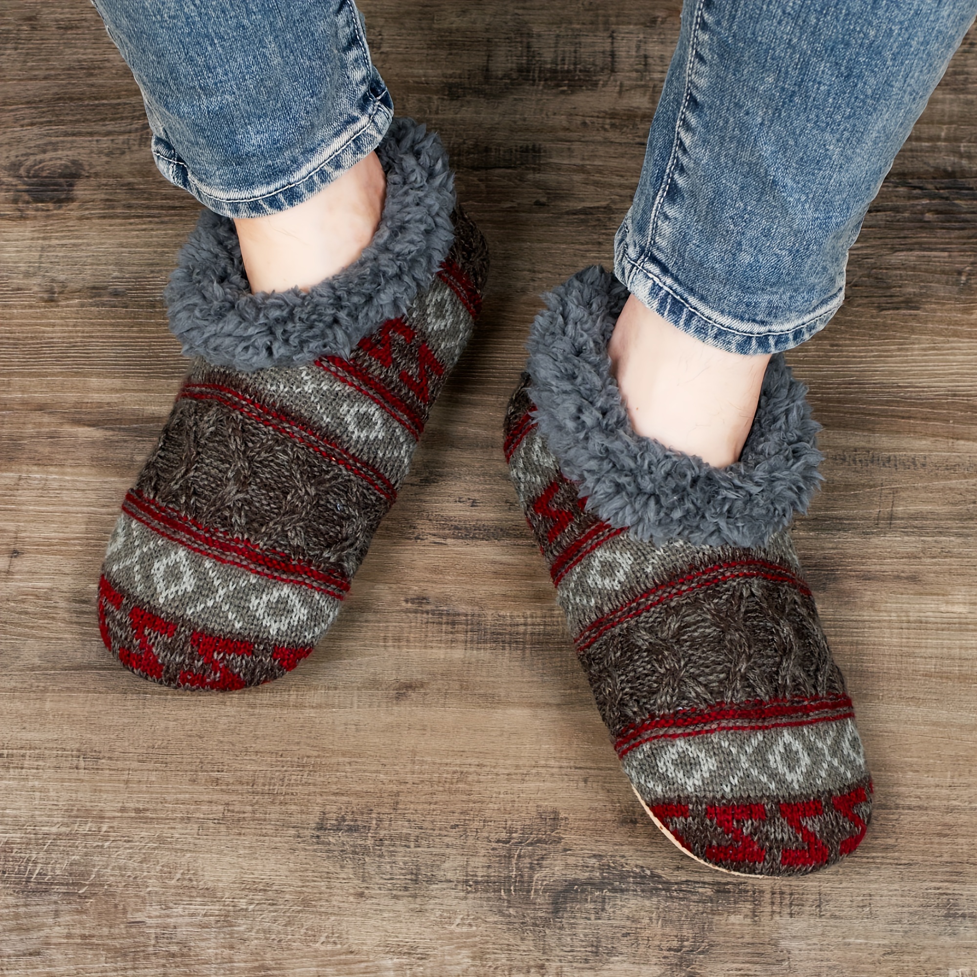 mens knit fabric warm home slippers fuzz lined soft sole slip on indoor shoes mens bedroom slippers spring autumn and winter details 0