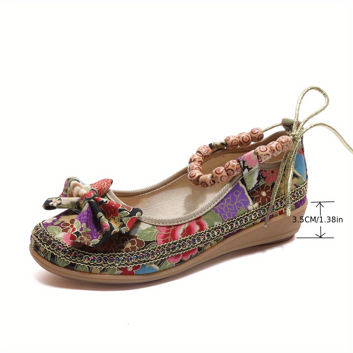 womens fashion bowknot decor linen flat shoes colorful beaded strap slip on wedge shoes ethnic style shoes details 17