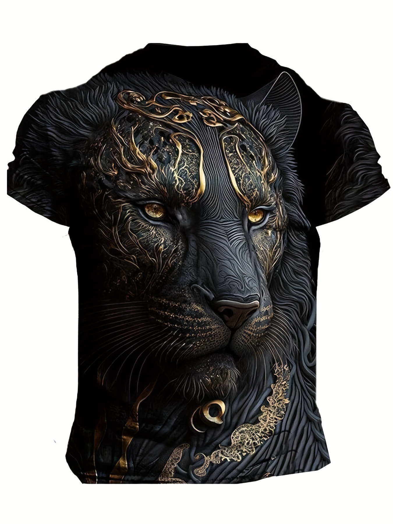 mens stylish tiger pattern shirt casual slightly stretch breathable crew neck short sleeve tee top for city walk street hanging outdoor activities details 0
