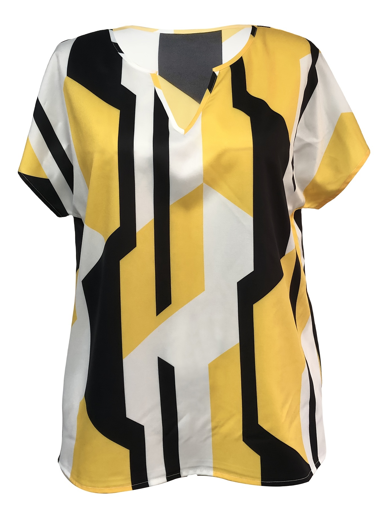 plaid notched neck blouse casual short sleeve blouse for spring summer womens clothing details 25