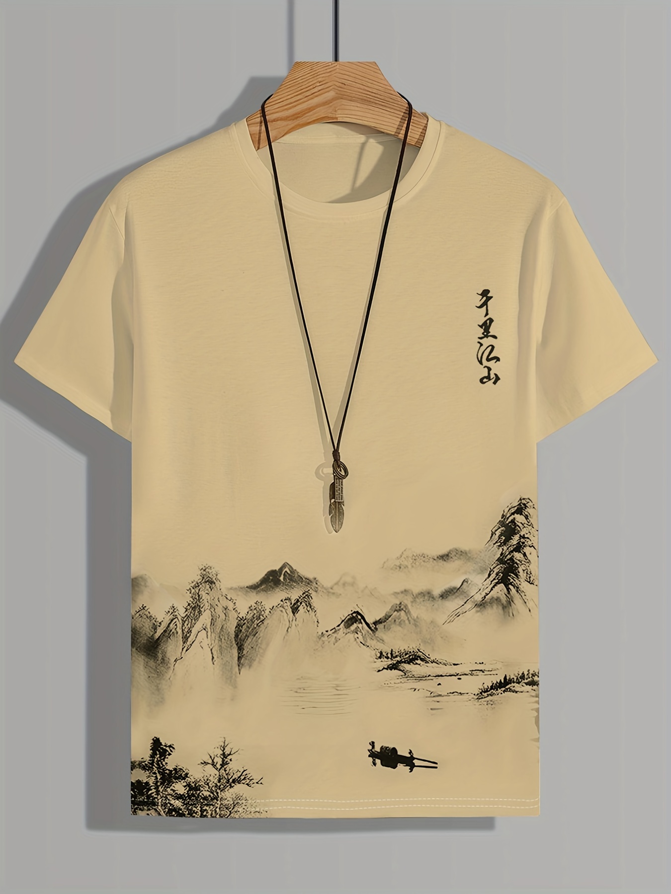 mens comfy loose t shirt with wash painting pattern for summer details 0