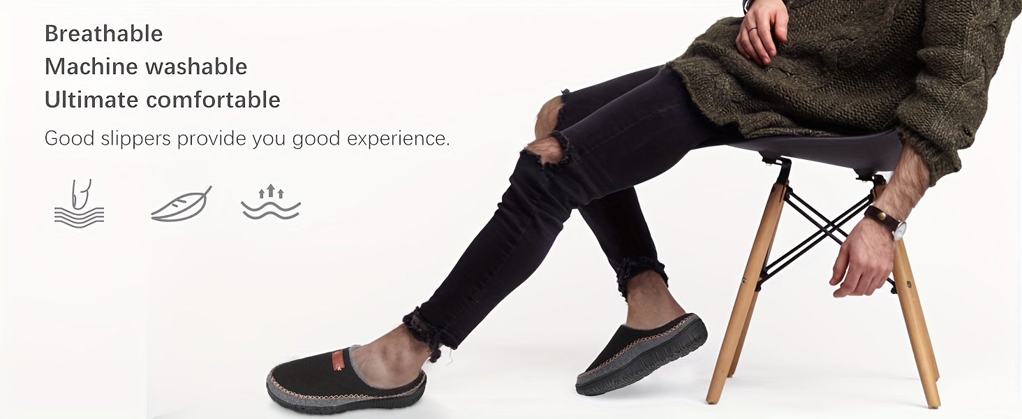 mens soft cozy house slippers wear resistant breathable anti skid fuzz lined slip on shoes for indoor walking autumn and winter details 1