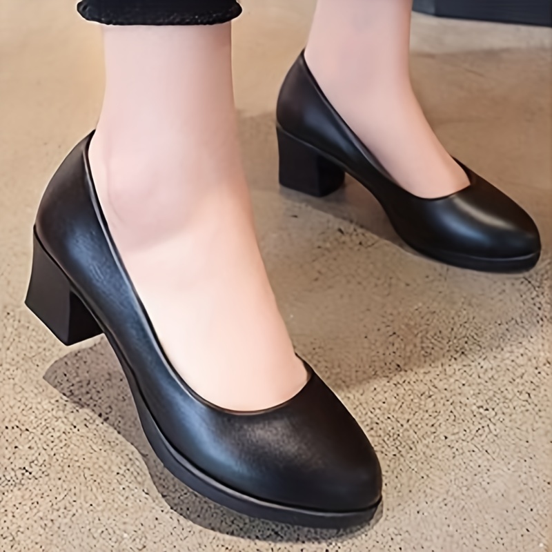 womens solid color minimalist shoes slip on chunky heel comfy shoes lightweight casual soft shoes details 3