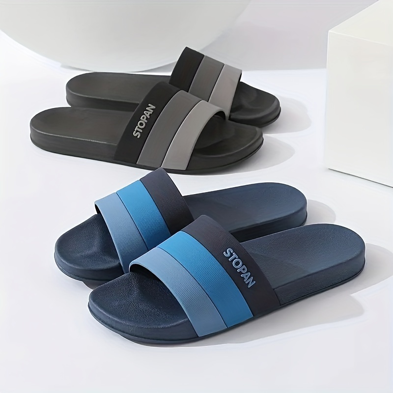 mens color block upper slides casual non slip slippers open toe shoes for indoor outdoor beach shower spring and summer details 5