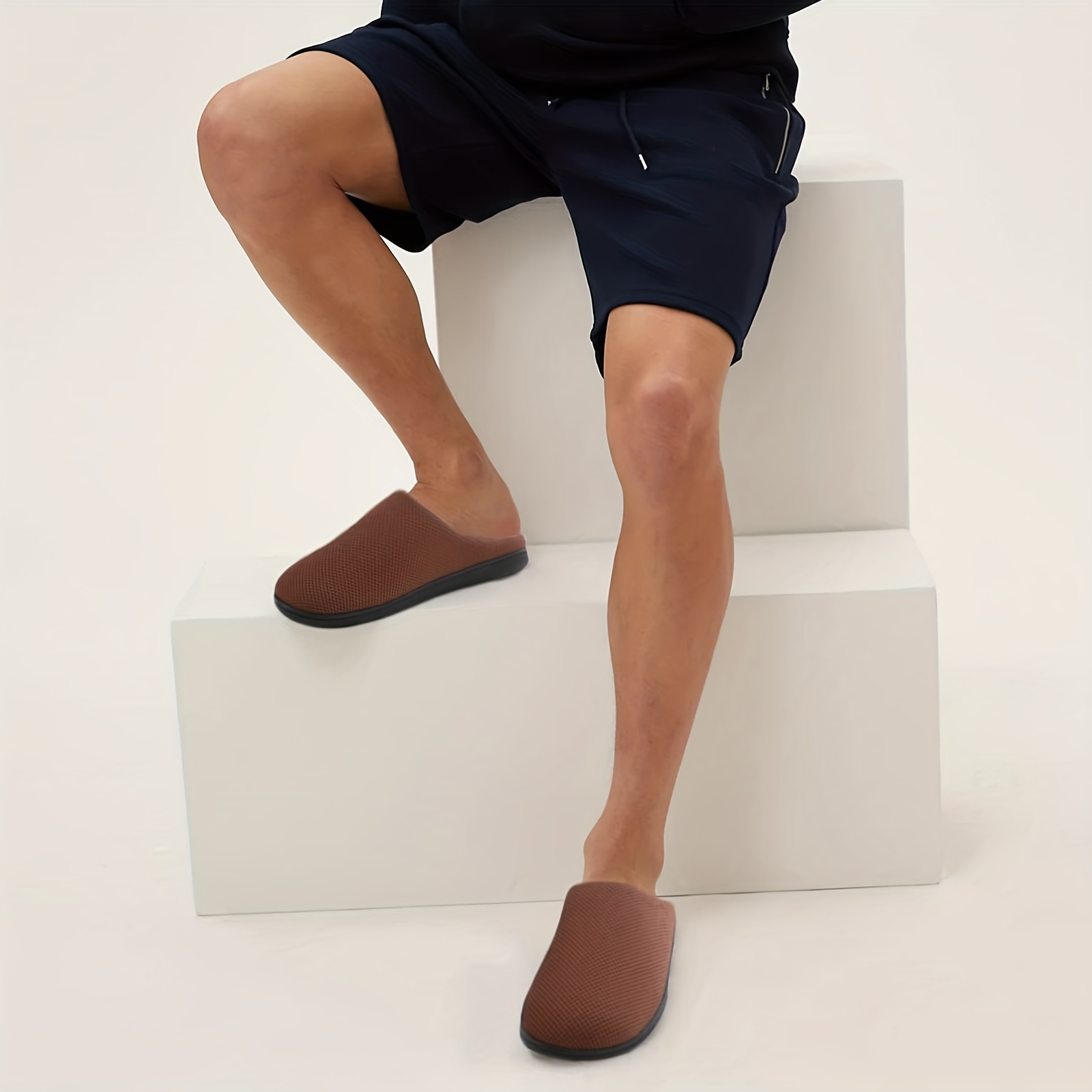 mens casual comfy warm plush slip on slides lightweight non slip closed toe house slippers for indoor outdoor details 7