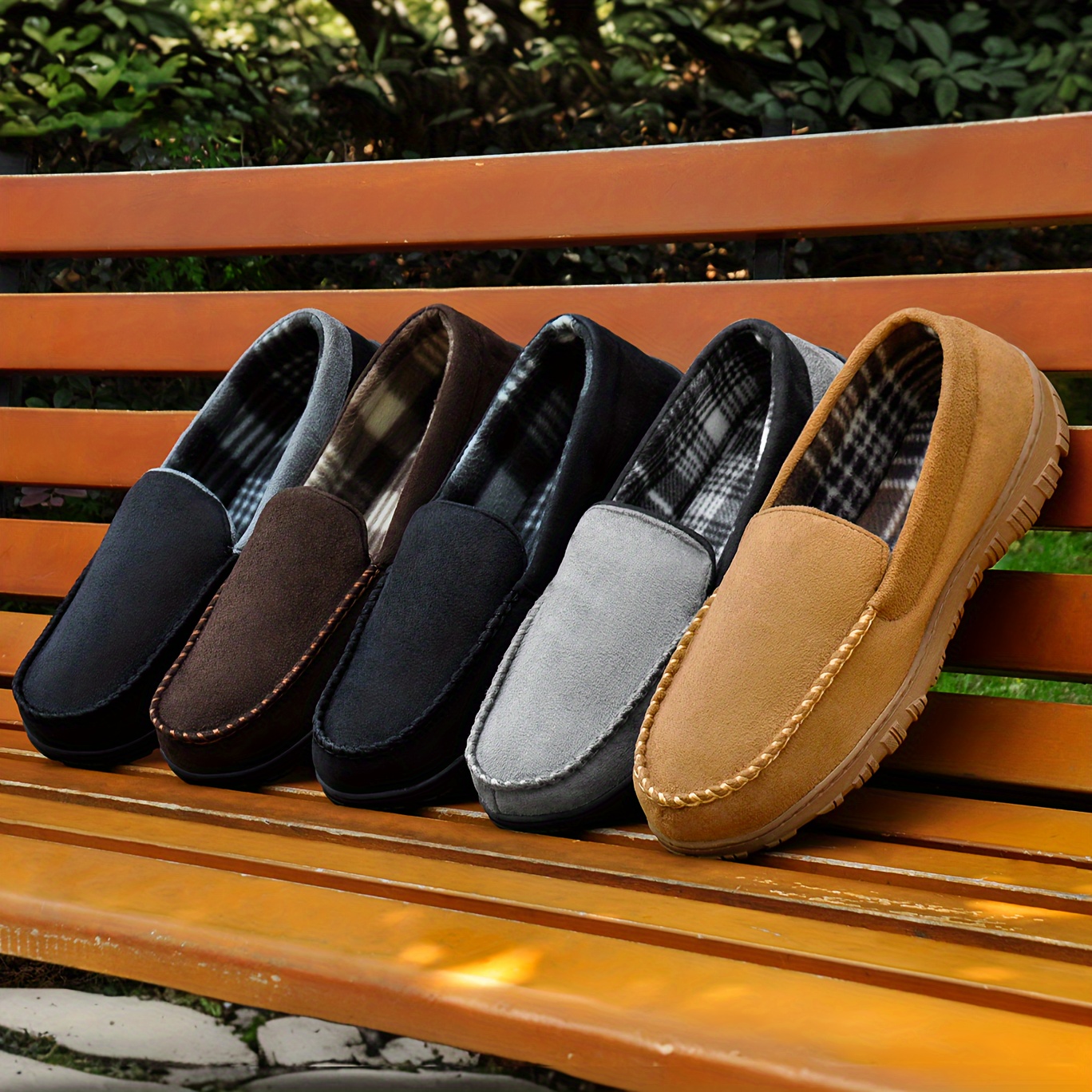 mens fuzz lined casual loafers breathable lightweight anti skid slip on shoes for indoor walking details 1