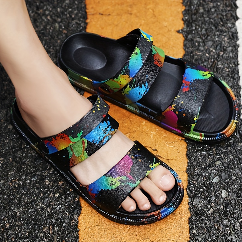 mens trendy slip on soft slides comfy non slip casual breathable slippers for mens outdoor activities details 3