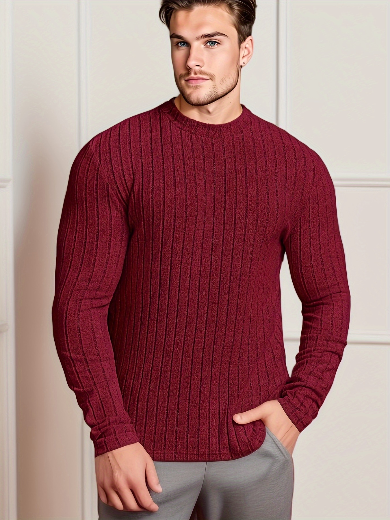 mens solid ribbed crew neck long sleeve active t shirt tee casual comfy shirts for spring summer autumn mens clothing tops details 16