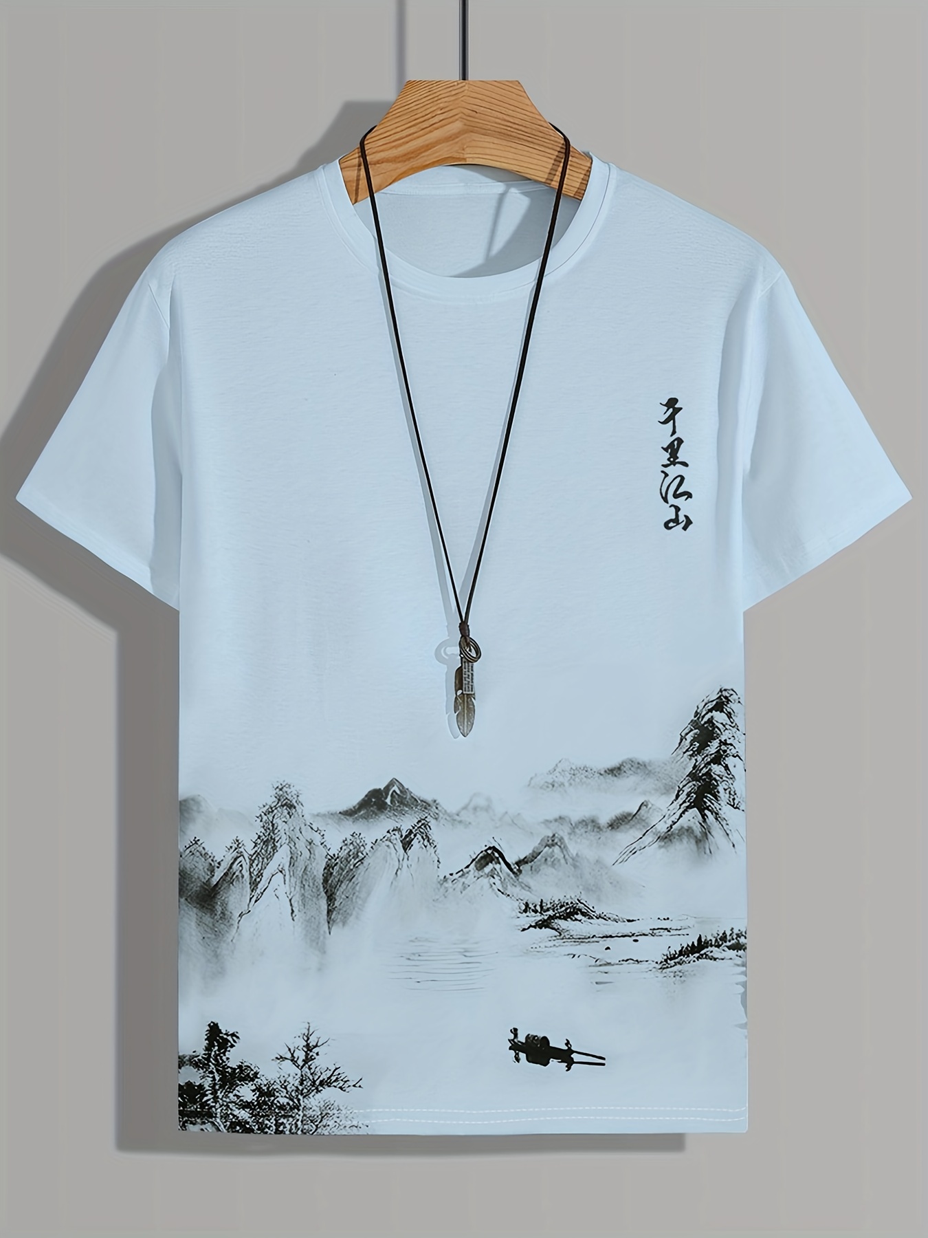 mens comfy loose t shirt with wash painting pattern for summer details 5