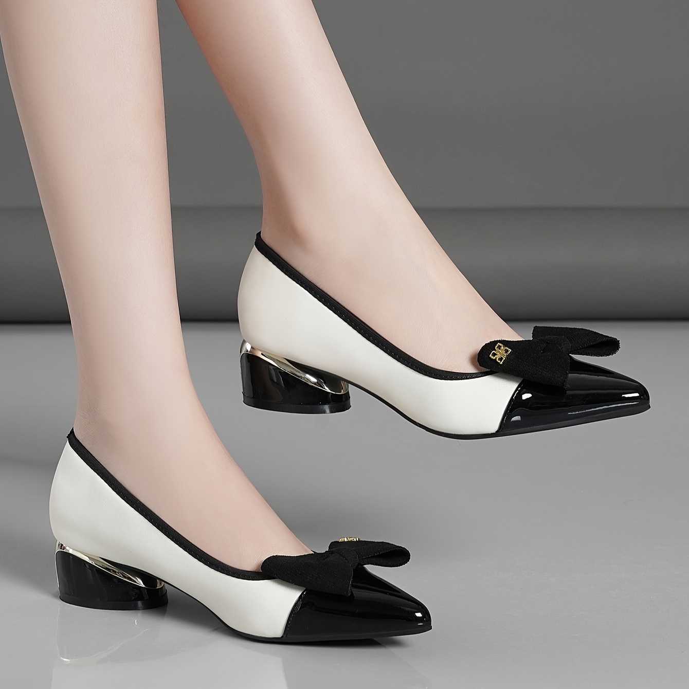 womens bowknot decor chunky heels elegant point toe dress pumps fashion slip on heels details 1