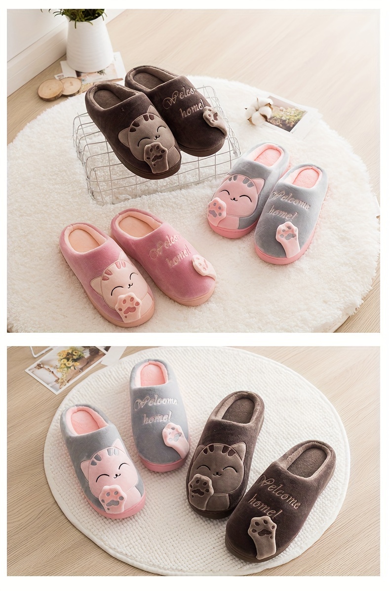 2023 mens fashion plush smiling cat slippers funny animal home slipper house shoes for indoor walking autumn and winter details 8