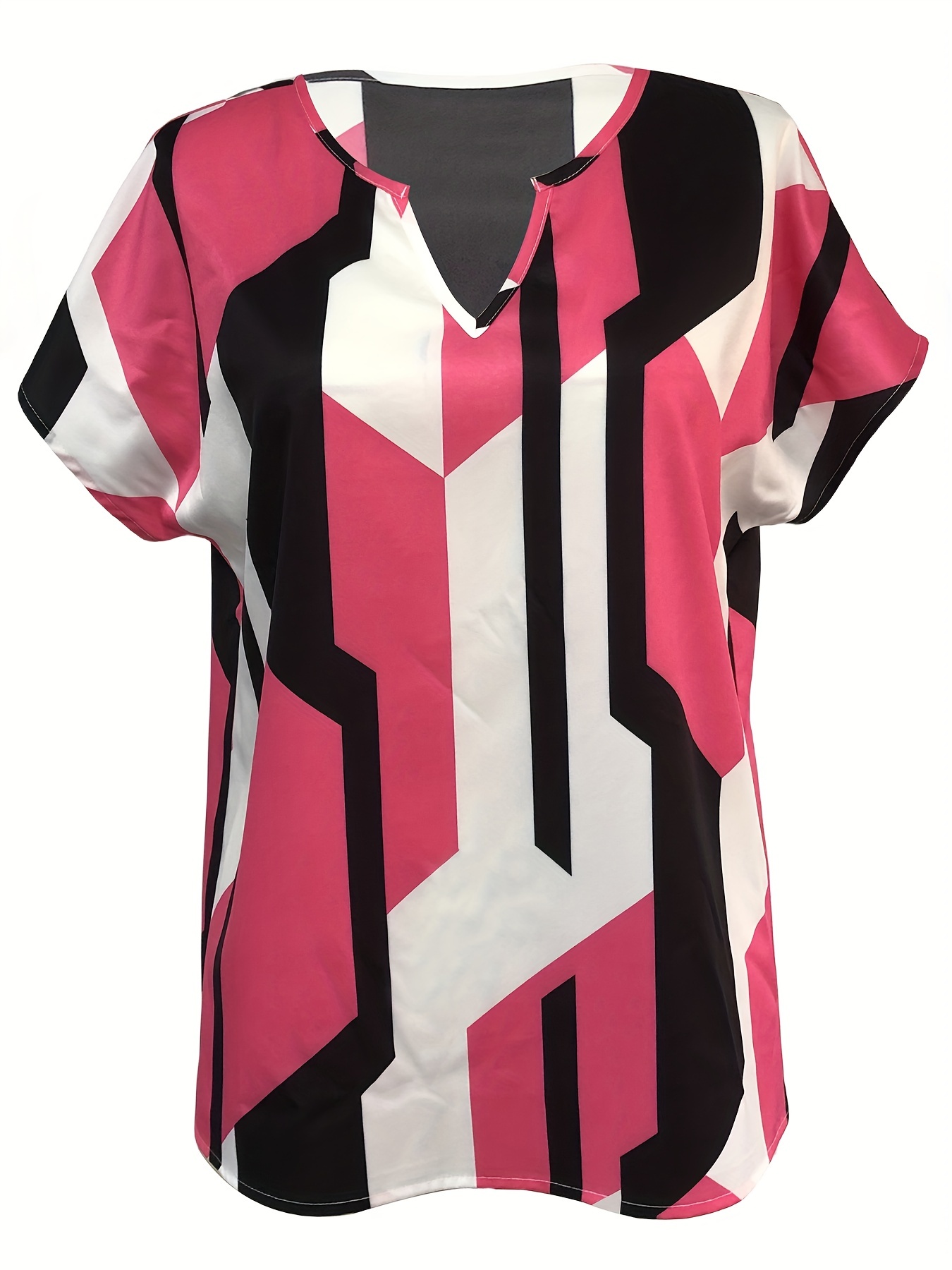plaid notched neck blouse casual short sleeve blouse for spring summer womens clothing details 22
