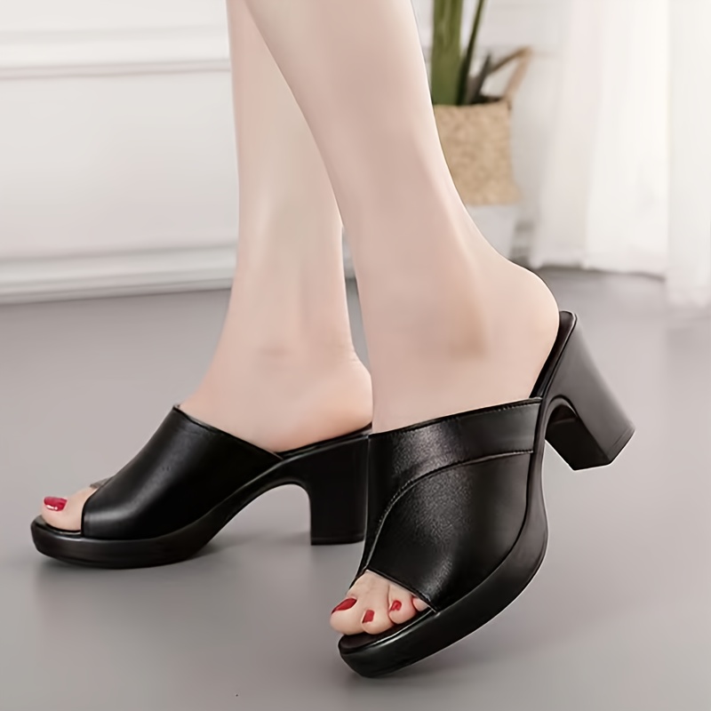 womens trendy chunky heels elegant open toe dress pumps womens fashion slip on heels details 4