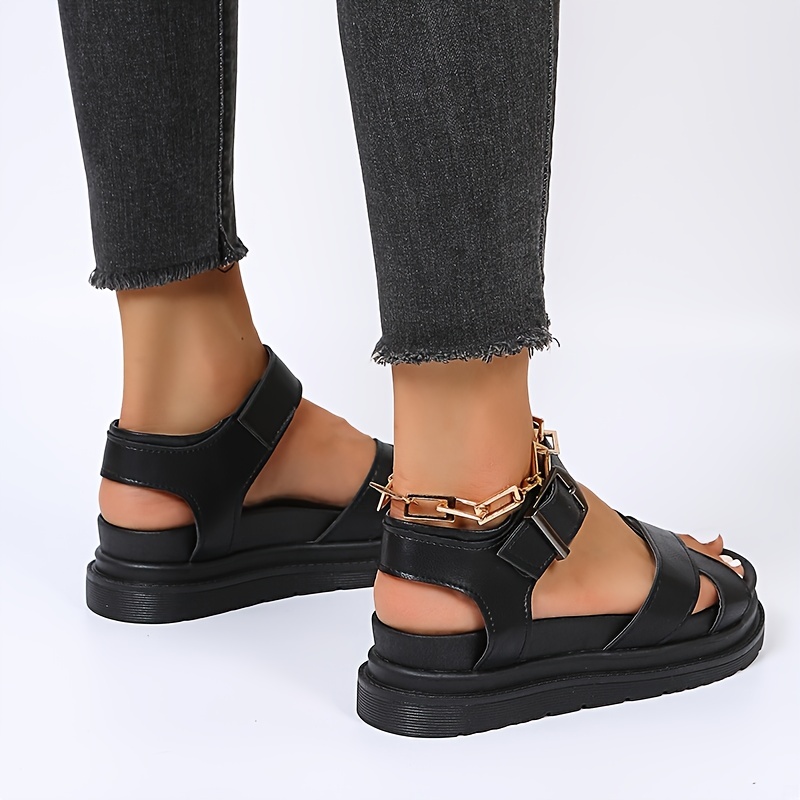 womens platform cross strap sandals solid color open toe ankle buckle strap shoes outdoor non slip sandals details 4