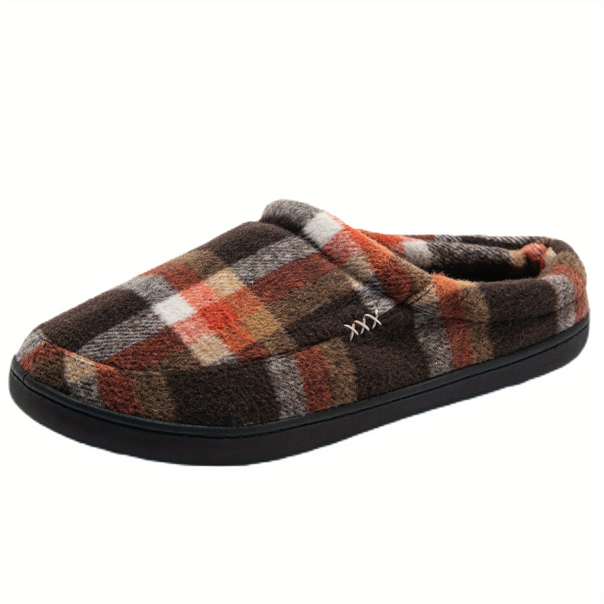 plaid home slippers soft cozy house slippers anti skid slip on shoes indoor for men fall winter shoes with plus sizes available details 2